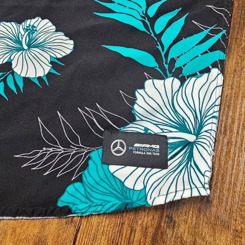 Mercedes AMG Petronas F1 Team Silver Arrows Floral Hibiscus Shirt Mens XL Black